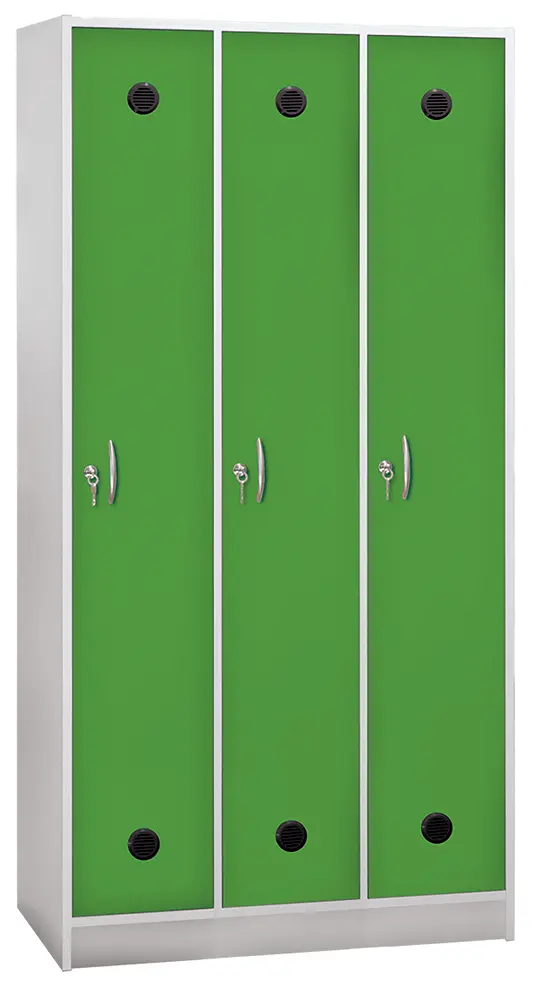 STL - 180 - 90 šatní skříň dřevěná, 3-dveřová, šatní tyč, 1800 x 900 x 500, sokl, korpus bílá/dveře jarní zeleň